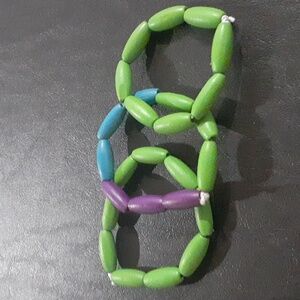 🌹 Green, purple and blue wooden bracelets